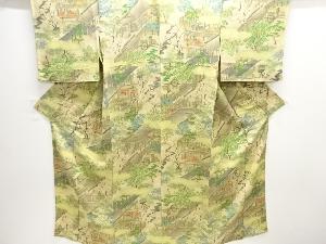 縮緬地時代人物風景模様単衣小紋着物